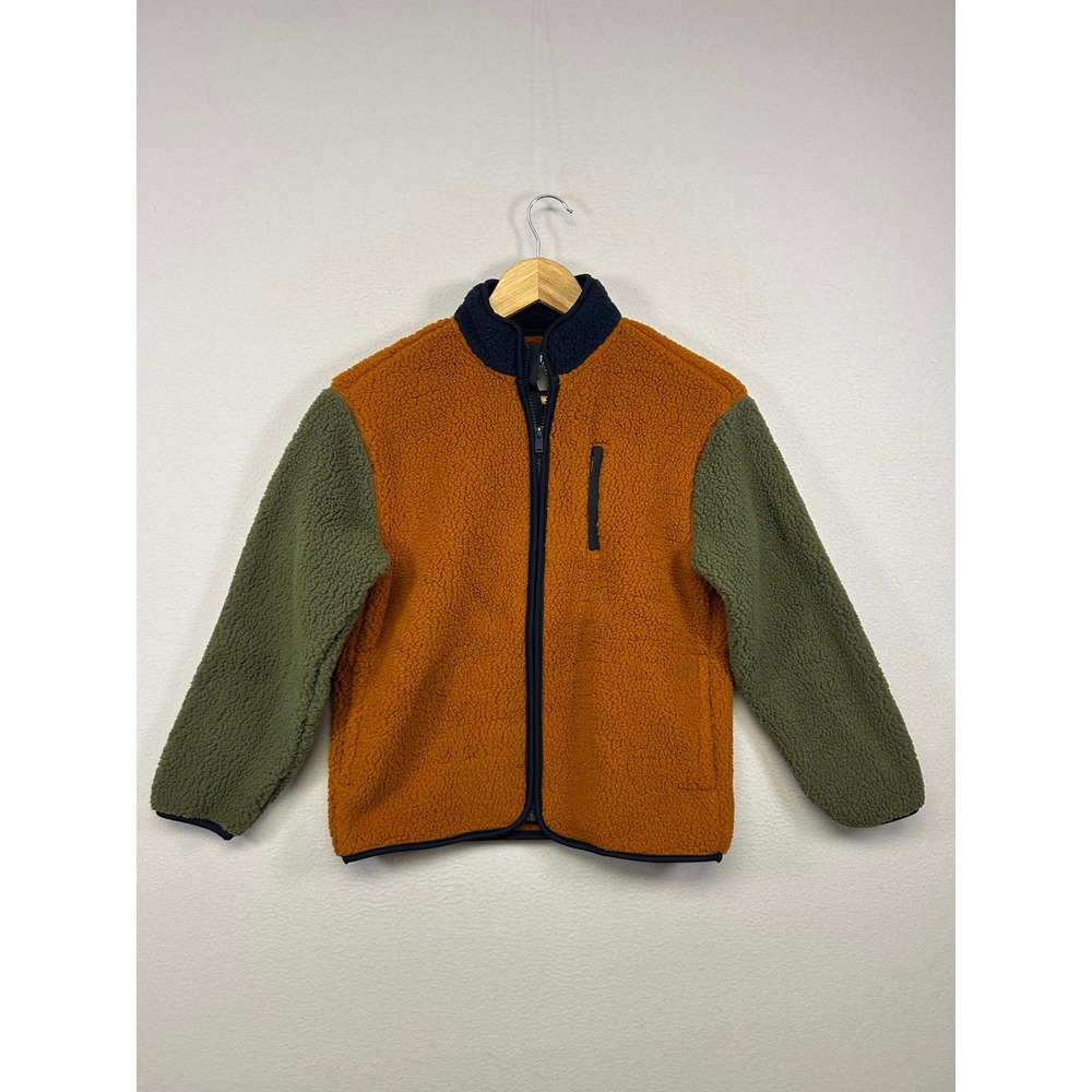 Gorpcore Old Navy Boys L 10-12 Orange Green Sherpa Fleece Colorblock Zip Jacket
